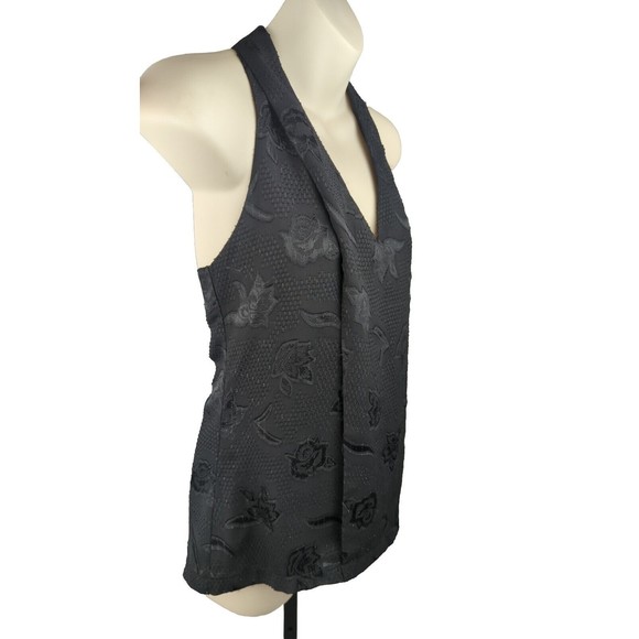COOPER & ELLA Black Tank Top T-back Blouse Floral Metallic Chiffon Zipper XS - Picture 3 of 5